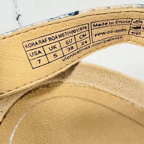 Vionic Sandal Womens 7 Beige Snake Print Kora Raffia Boa Espadrille Wedge Shoes - Picture 12 of 13